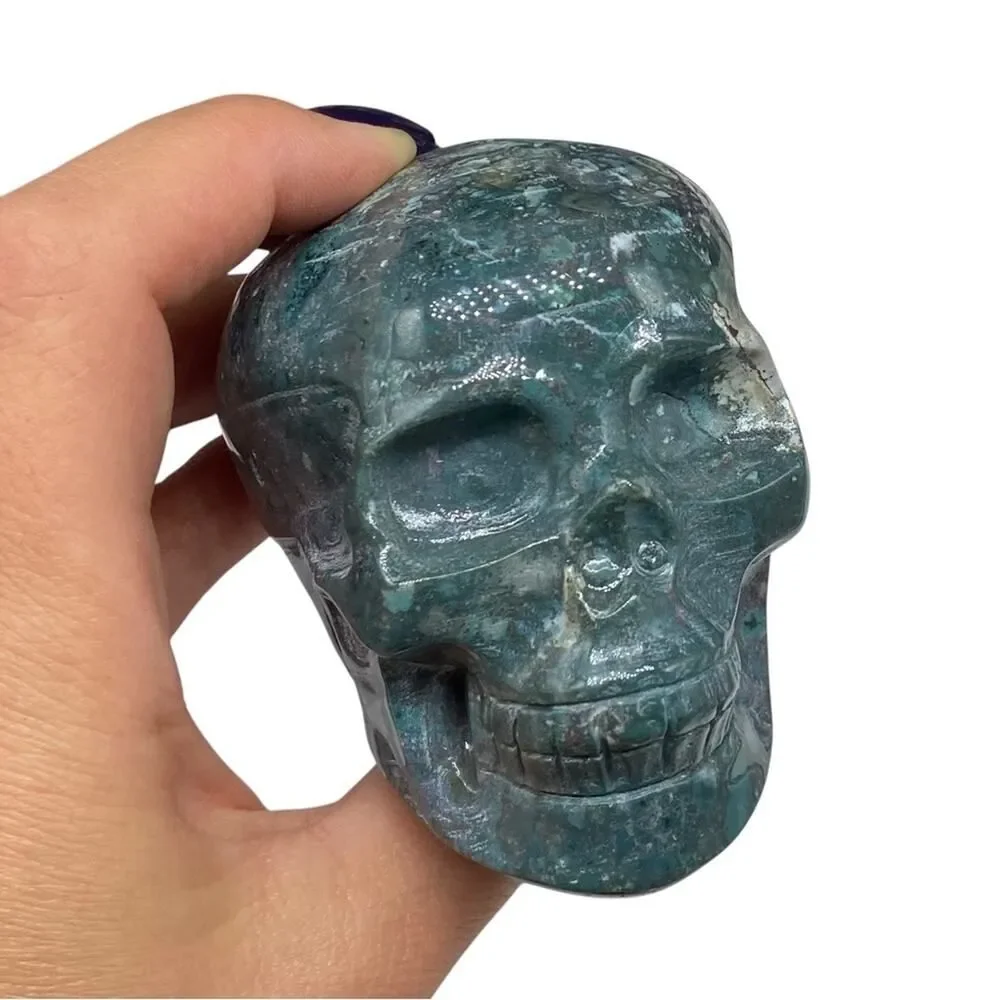 Ocean Jasper Skull Carving Hand Carved Crystal Stone Skeleton Decor Gift